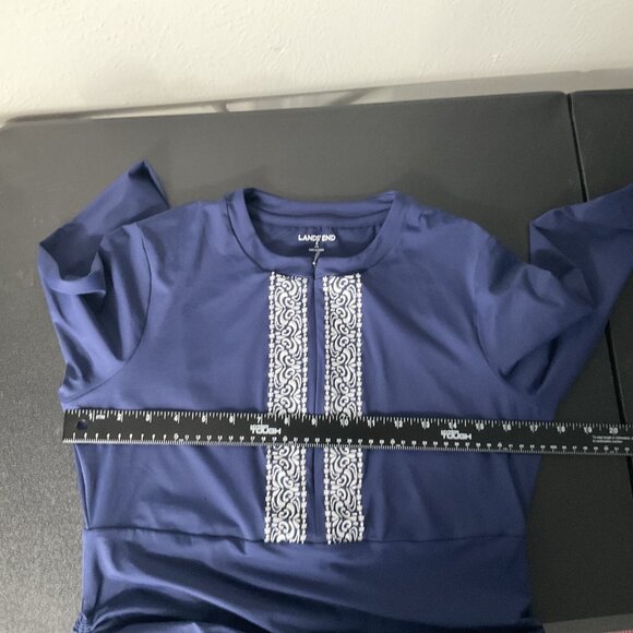 Lands End Womens S Cover Up Swim Top Rash Guard Ruched Sides 1/2 Zip Embroidered - Picture 7 of 10